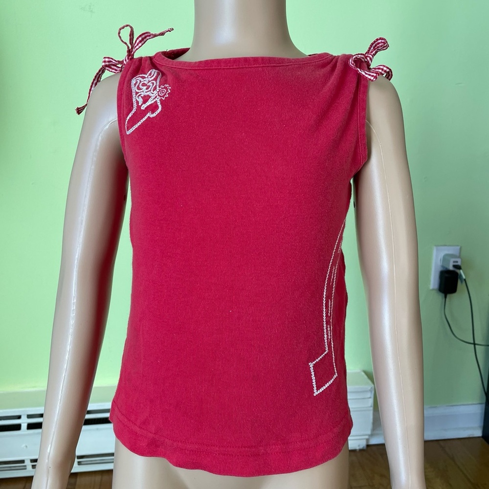 VINTAGE COPPER KEY RED WHITE EMBROIDERED HORSESHOE BOOT TANK TOP SIZE 4T